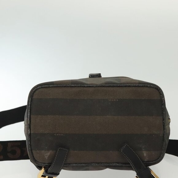 FENDI Pecan Canvas Backpack PVC Brown Black gold Auth 139650 main image 4